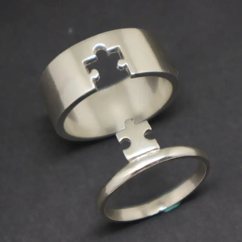 Mini Celebration Ring for New Couple - Silver Puzzle Promise Rings Set - Bring Your Relationship to the Next Level with Happines