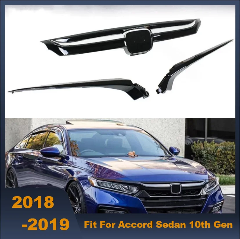 Glossy Black Front Grille trim Grille Cover Replacement Base Moulding Trim For Honda For Accord Sedan 10th Gen 2018-2019