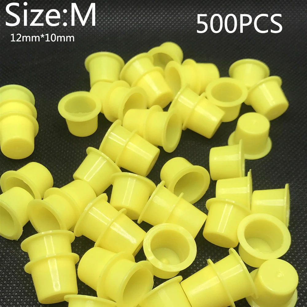 100/500PCS Plastic Yellow  Large Medium SmaL Tattoos Color Cup Accessories Number Permanent Makeup Tattoo Ink Cups Pigment Caps