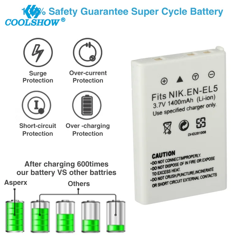 ENEL5 EN EL5 EN-EL5 1400mAh Bateria para Nikon Coolpix P90 P100 P5000 P5100 5200 7900 P6000 P500 P510 P520 530 Baterias Da Câmera