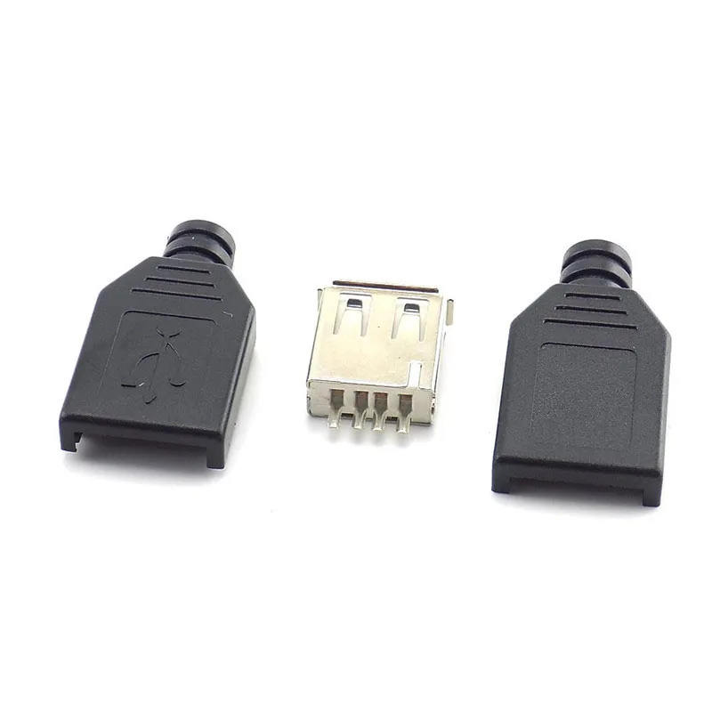 4 Pin USB 2.0 Type A Female Plug Socket Connector Black Plastic Cover Solder Type DIY Connector Cable