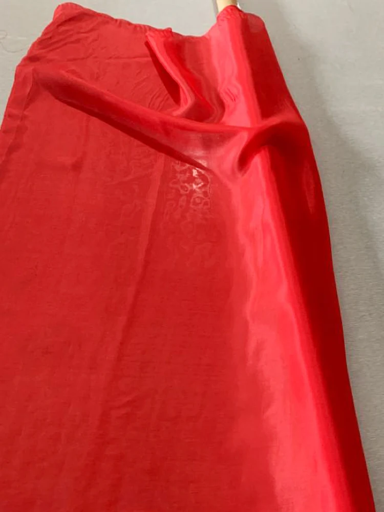 100 cm * 90 cm telas transparentes de gasa de seda roja súper fina Ponge de seda para boda 5 momme
