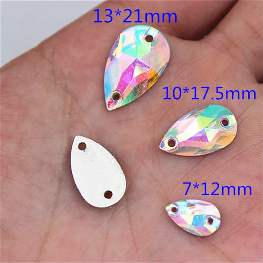 Cong Shao 50-200pcs 6*12/7*12mm Drop Shape Crystals AB Rhinestone Flatback Sewing 2 Hole Stones Resin For DIY Wedding Dress WC66