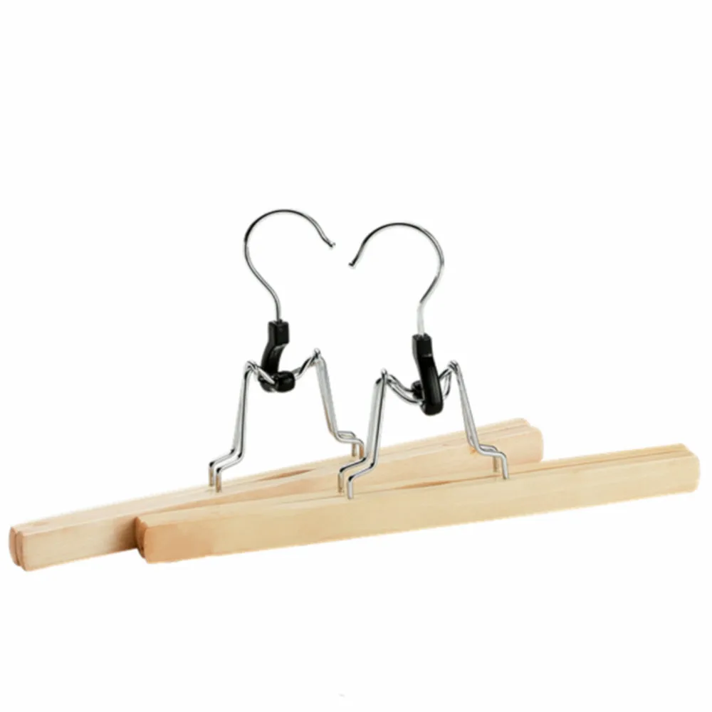 Wooden Pants Hangers with Clips Skirt Hangers Smooth Finish Solid Wood Jeans/Slack Hanger with 360° Swivel Hook