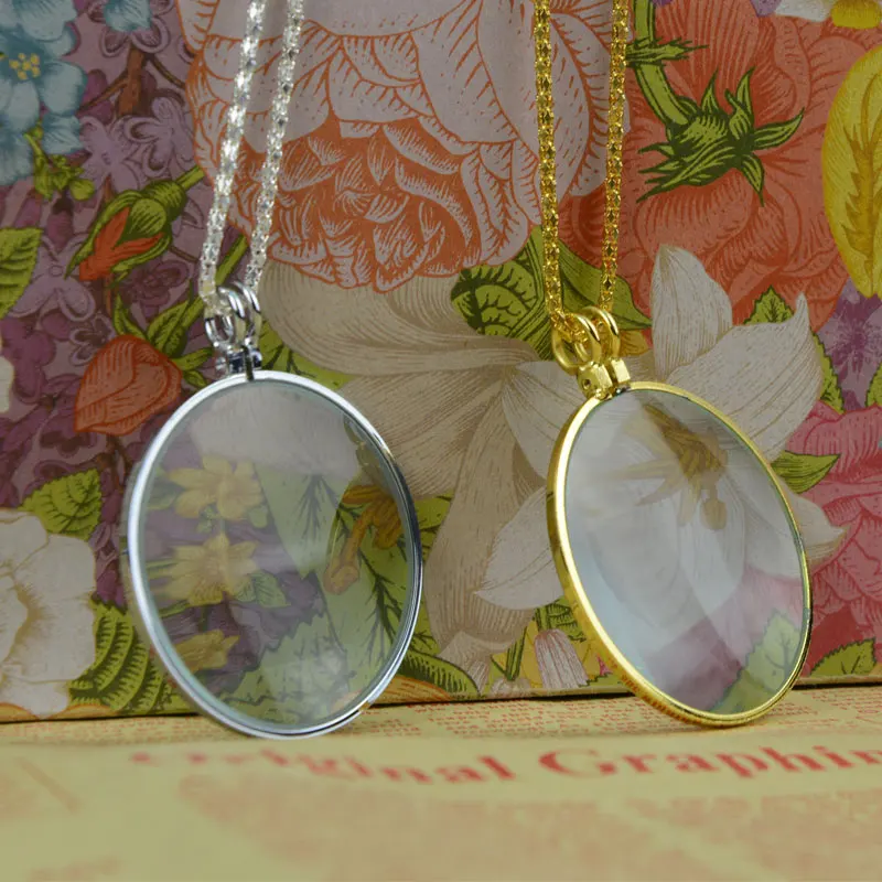 2PCS Fashion Decorative Monocle Necklace Magnifier with Silver and Golden Coin Magnifying Glass loupe Pendant MG12092