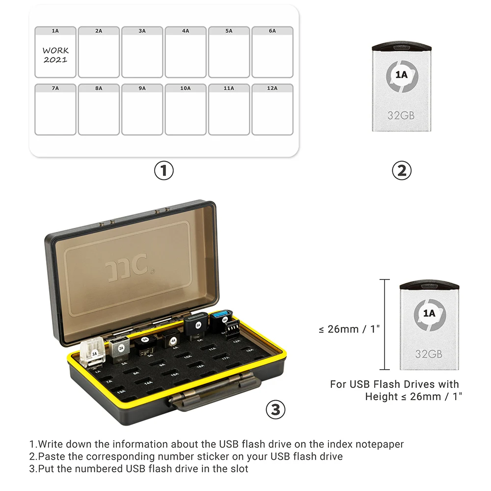 JJC 24-Slot Mini USB-Stick Fall Mini U Disk Sotrage Halter Wasserdichte Box EVA Schwamm Anti-drop Kommen mit Label Aufkleber