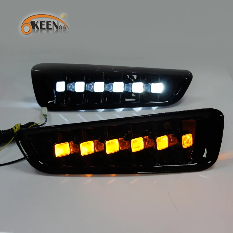 OKEEN 2pcs Car DRL LED Daytime Running Lights with Turn Signal Yellow Fog Lamp For Ford Raptor SVT F150 2016 2017 2018 2019