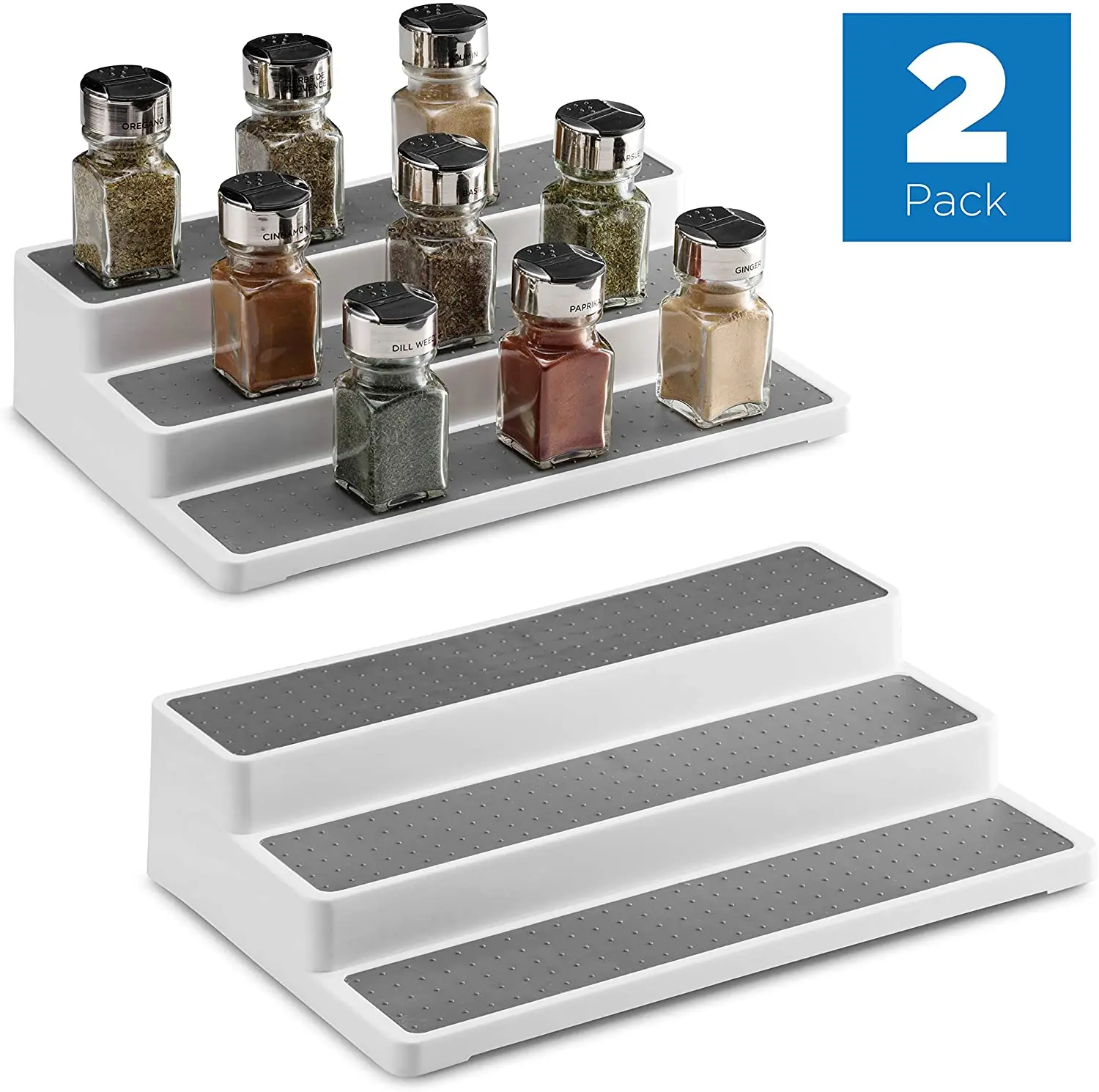 2 Paket Kaymaz 3 Katmanlı Baharat Raf Organizatör Dolap için Plastik Modern Kiler Mutfak Tezgah Standı 3 Adım Raf Beyaz / Gri