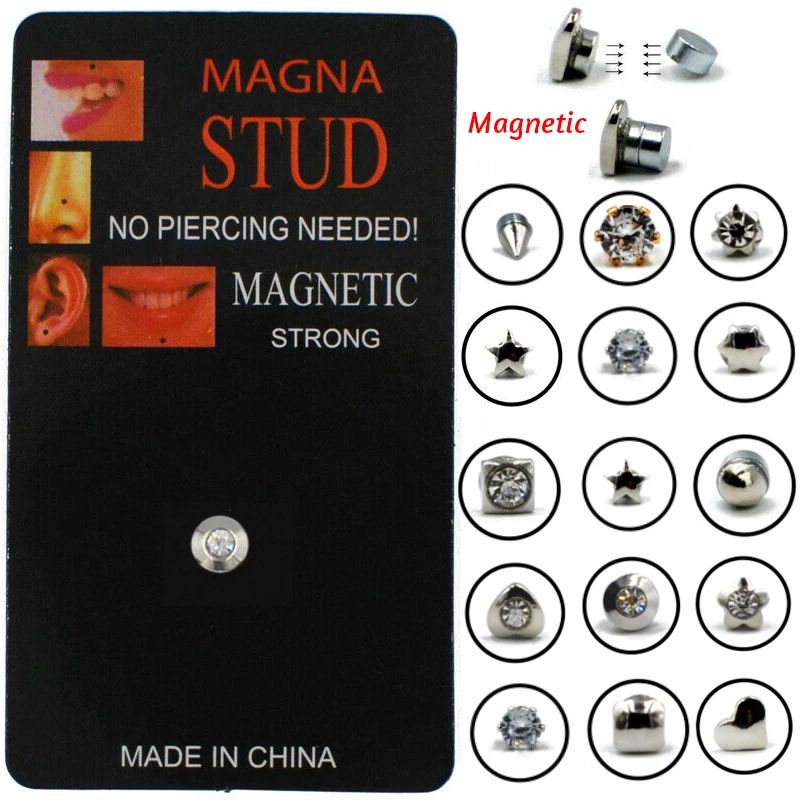 1Pc 13 style nie przebite magnes ucha wargi Labret kolczyk w nosie Stud biżuteria tunel magnetyczny korki kolczyk fałszywy oszust Piercing