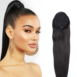 34 inch Ponytail Human Hair Extensions 30 32 34 inch Straight Human Ponytail Drawstring & Wrap Ponytail 10A High Quality