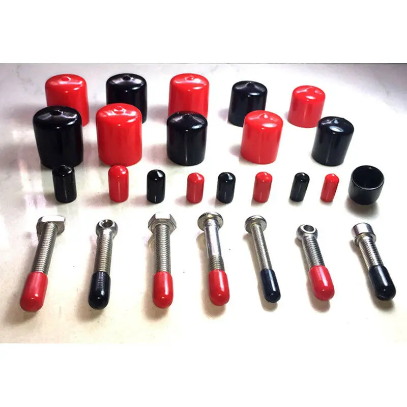 10PCS สีดําสีแดงยางไวนิลรอบ End CAP PVC พลาสติกสายกันน้ําด้ายเหล็กเสาท่อหมวกป้องกัน