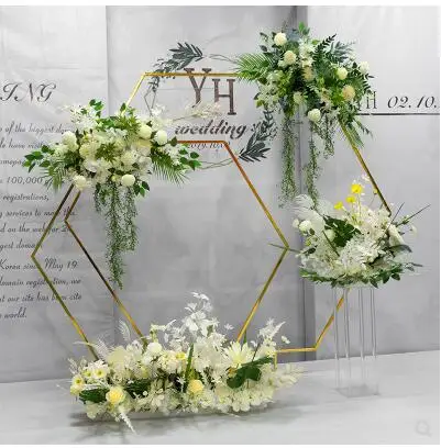 Wedding props geometric hexagon iron arch frame background decoration forest wedding stage iron frame