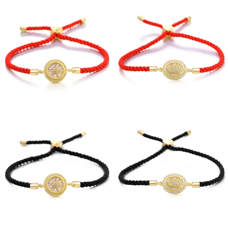 Juya Handmade Red Thread Bracelet Supplies Cubic Zirconia Flower Charm Bracelet For Women Fashion Adjustable String Bracelet
