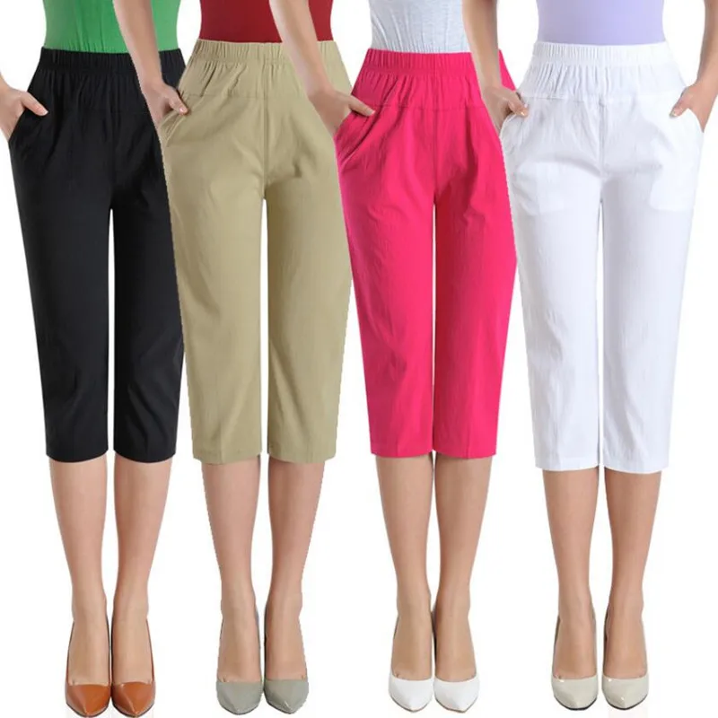 Women Capris Pants New Summer Female High Waist Candy Color Casual Straight Calf-Length Pants S960