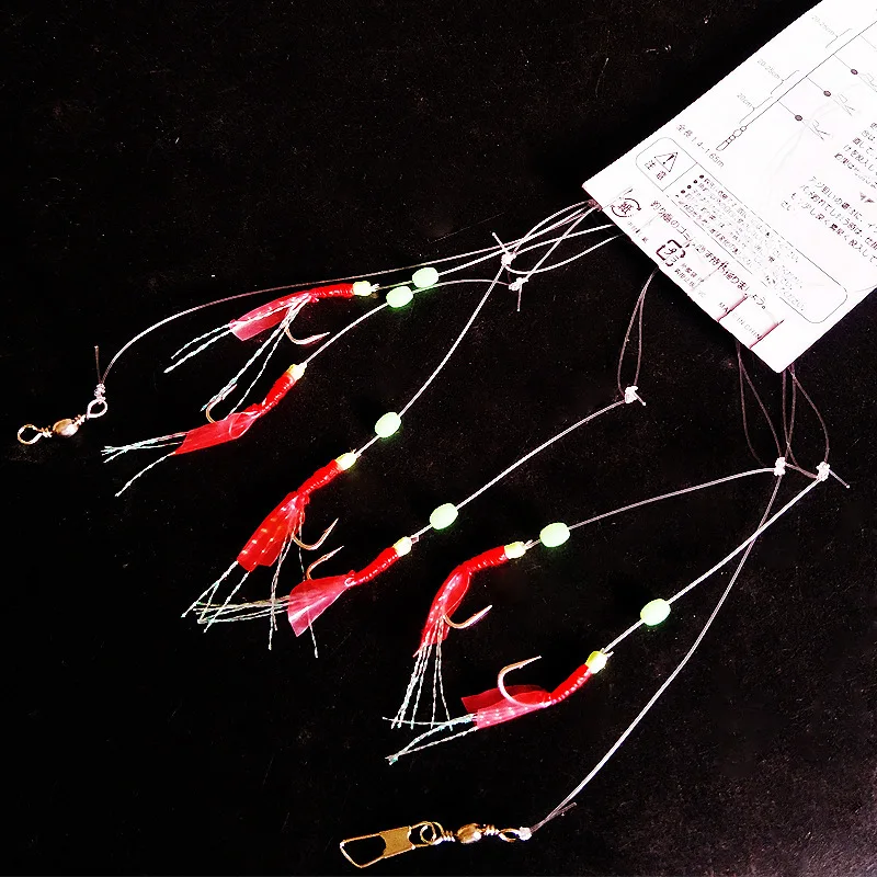 25bags/lot Fish Hook Bionics Rubber Skin Hook String Hooks Sabiki Sabki tied Luminous beads carp feeder Fishing Pesca Peche