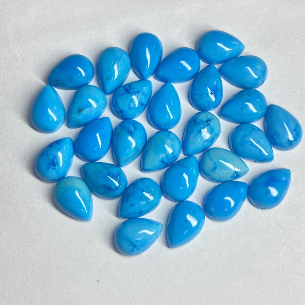 Meisidian 7X10Mm Batu Permata Longgar Cabochon Pipih Batu Pirus Biru Alami