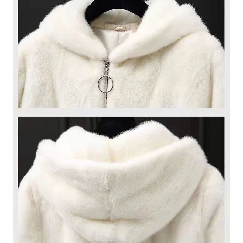 Women Winter Thick Warm Faux Fur Jacket Solid Zipper Hooded Imitation Mink Fleece Short Fur Coat Streetwear Plush Outerwear