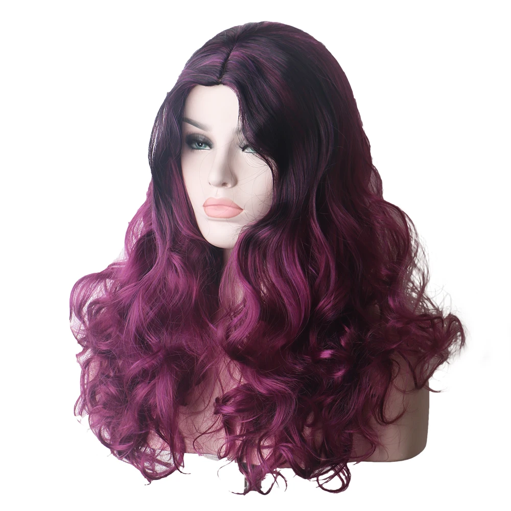 WoodFestival Synthetic Hair Wigs For Women Cosplay Wig Female Long Wavy Pink Blonde Blue Red Purple Brown Black Rainbow Natural