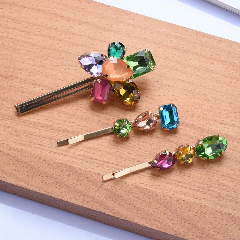 2024 New ZA Fashion Colorful Crystal Hair Clips Women Hair Jewelry Accessories Female Wedding Party Hairpins Hairclip For Woman