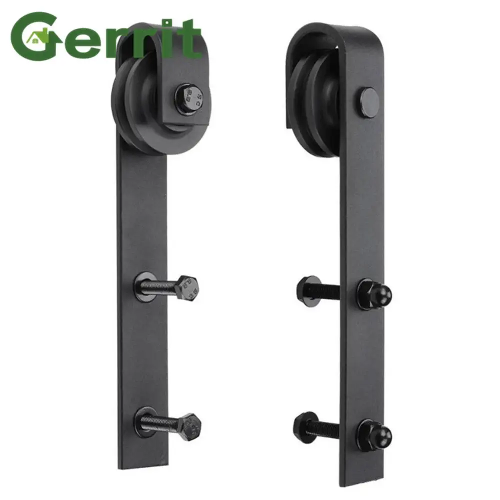 One Pair Black Rustic Carbon Steel and Brushed Stainless Steel Sliding Barn Door Hardware Hanger Roller