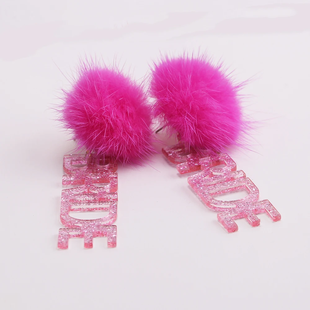 High Quality Mink Fur Ball Drop Earrings For Women BRIDE Plush Balls Earrings Pendant Embellishments Accessories Wholesale