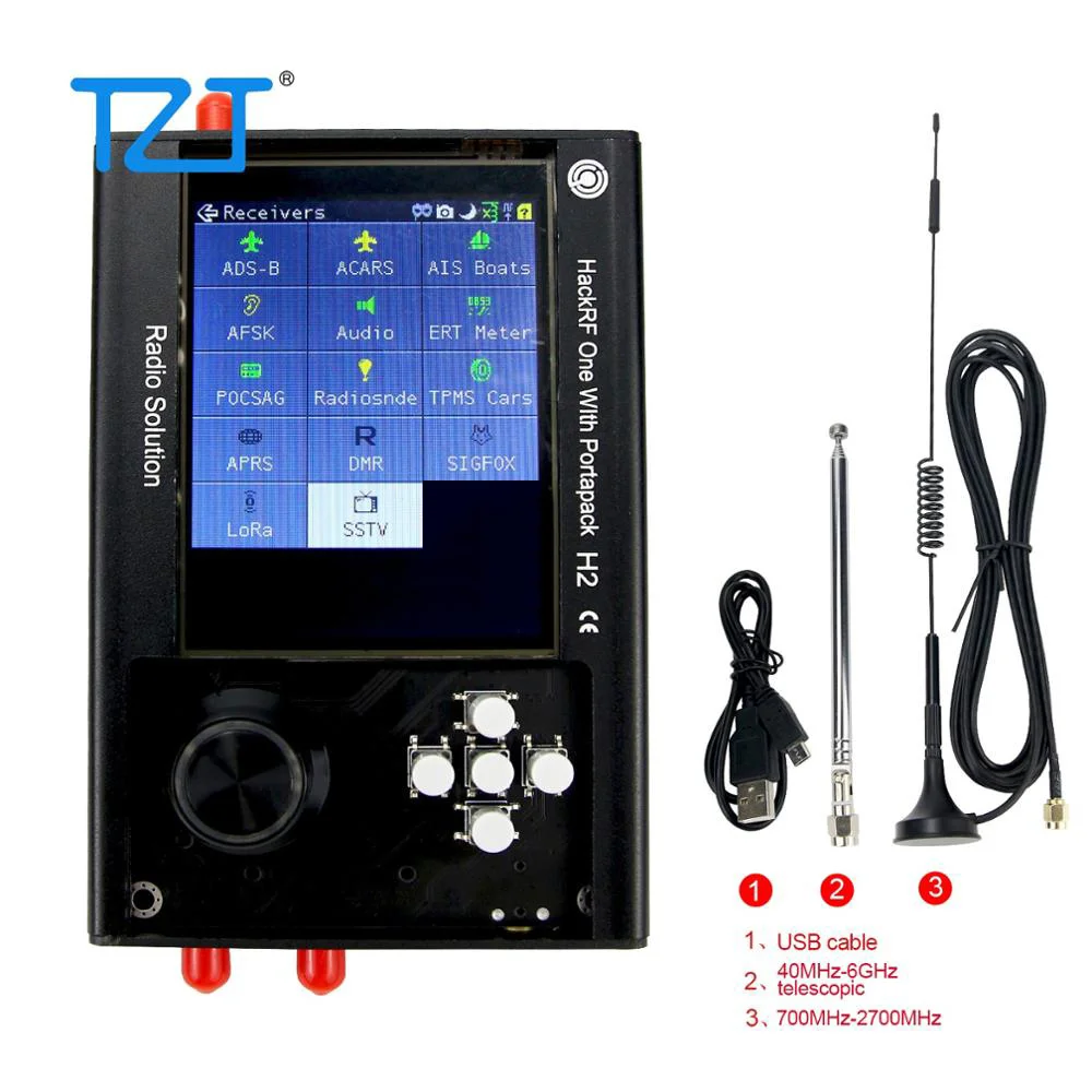 3.2 polegadas portapack h2 hackrf 5pcs antenas cabo de dados sdr software rádio definido 1mhz-6ghz montado a versão mais recente
