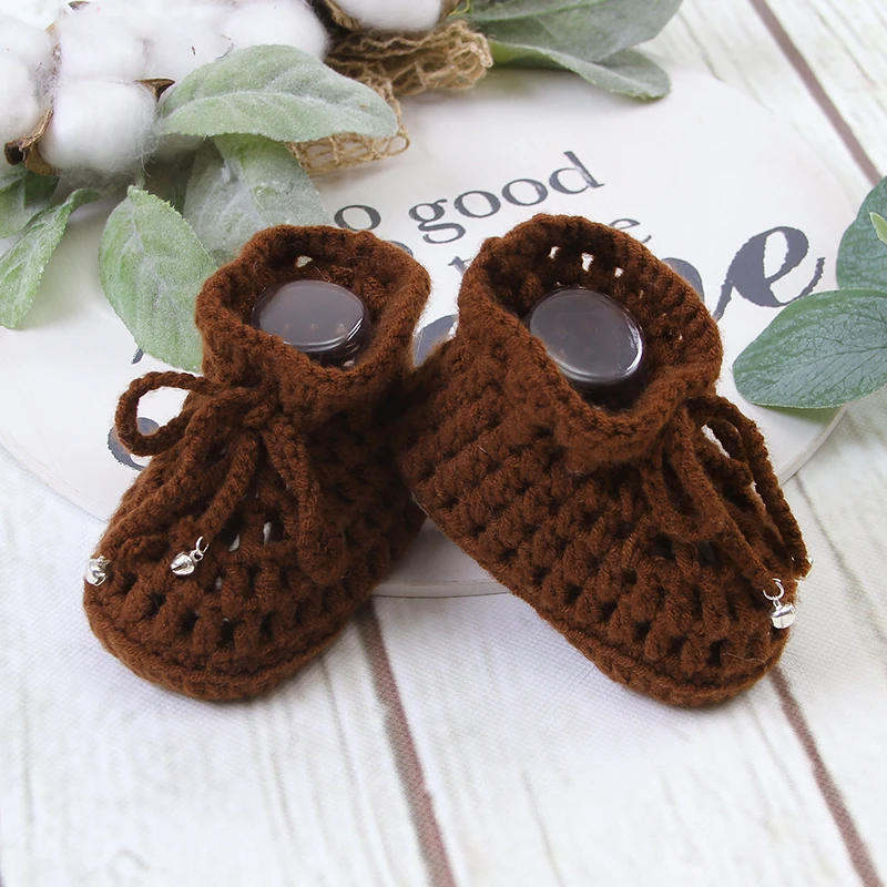 Baby Shoes Solid Knitted Newborn Girl Boys Boots Fashion Cute Little Bell Toddler Infant Slip-On Bed Shoes Lacing Handmade 0-18M