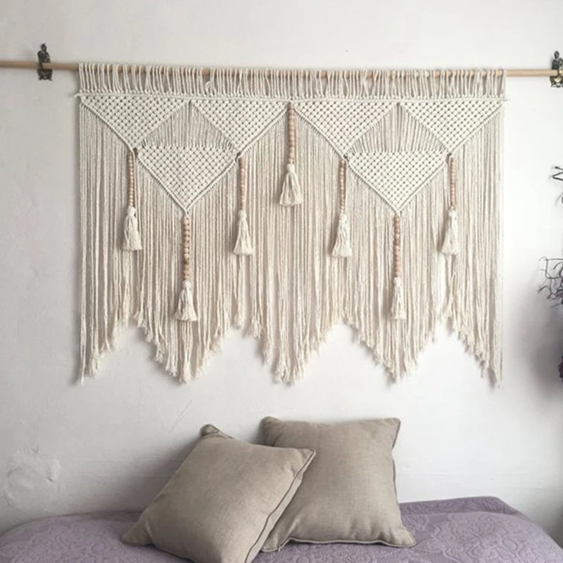 Macrame Wall Hanging Handwoven Bohemian Cotton Rope Boho Tapestry Home Decor Creamy-White