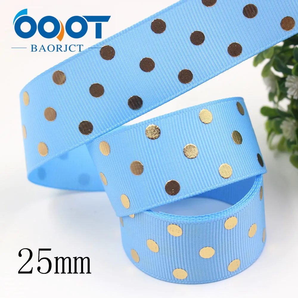 OOOT BAORJCT I-19814-1911,25mm,10yards Solid color dot hot stamping grosgrain Ribbons,bow cap DIY accessories decorations