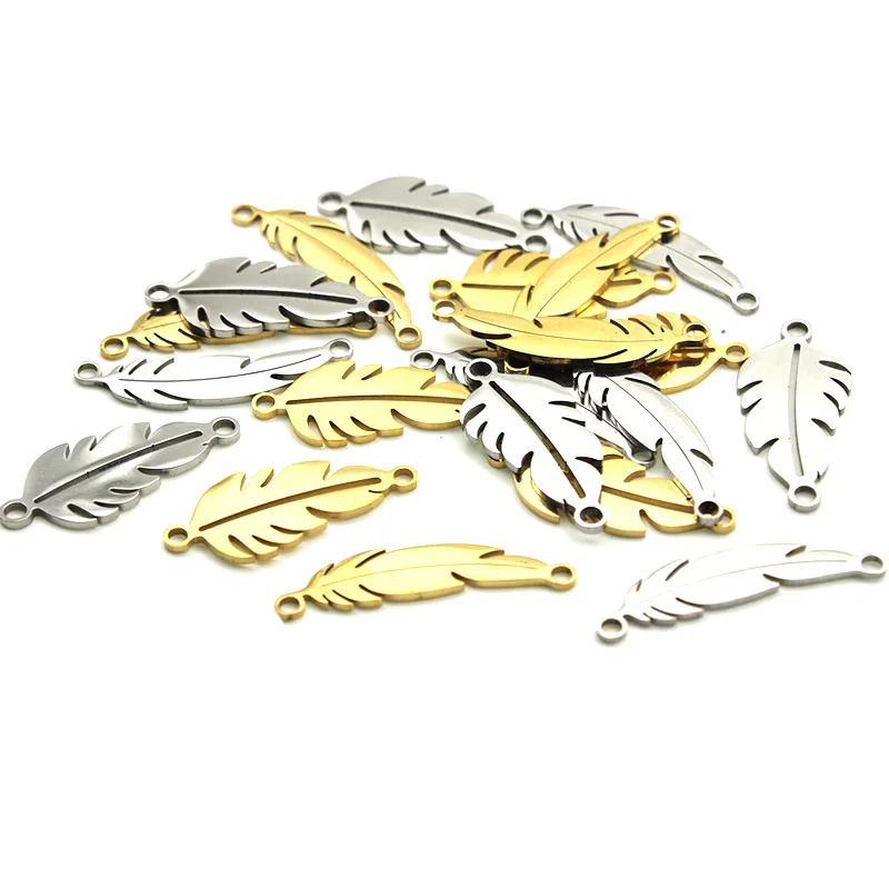 5pcs/lot Stainless Steel Leaves & Leaf Charms Connectors Gold Necklace Pendant Bracelet Making for DIY Jewelry Findings Handmade