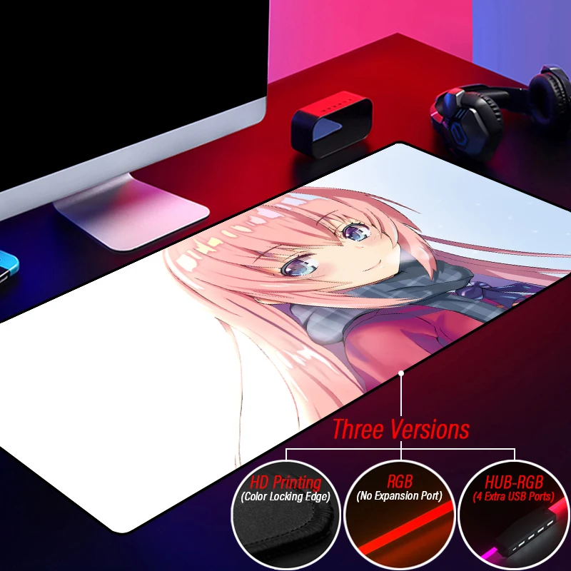 Girly Kawaii RGB Mouse Pad HUB Multi USB 4 Port Gaming Mousepad Pink Cute Gamer Carpet Customized PC Desk Mat With LED Backlit