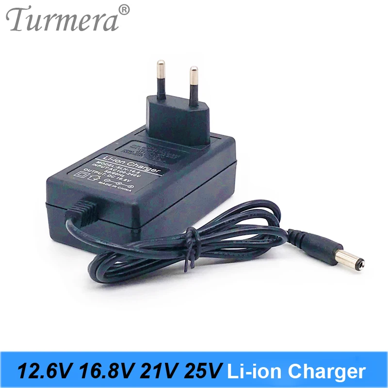 Turmera 12.6V 16.8V 21V 25V 2A 18650 Lithium Battery Charger DC5.5*2.1MM for 3S 4S 5S 6S 12V to 25V Screwdriver Battery Pack Use