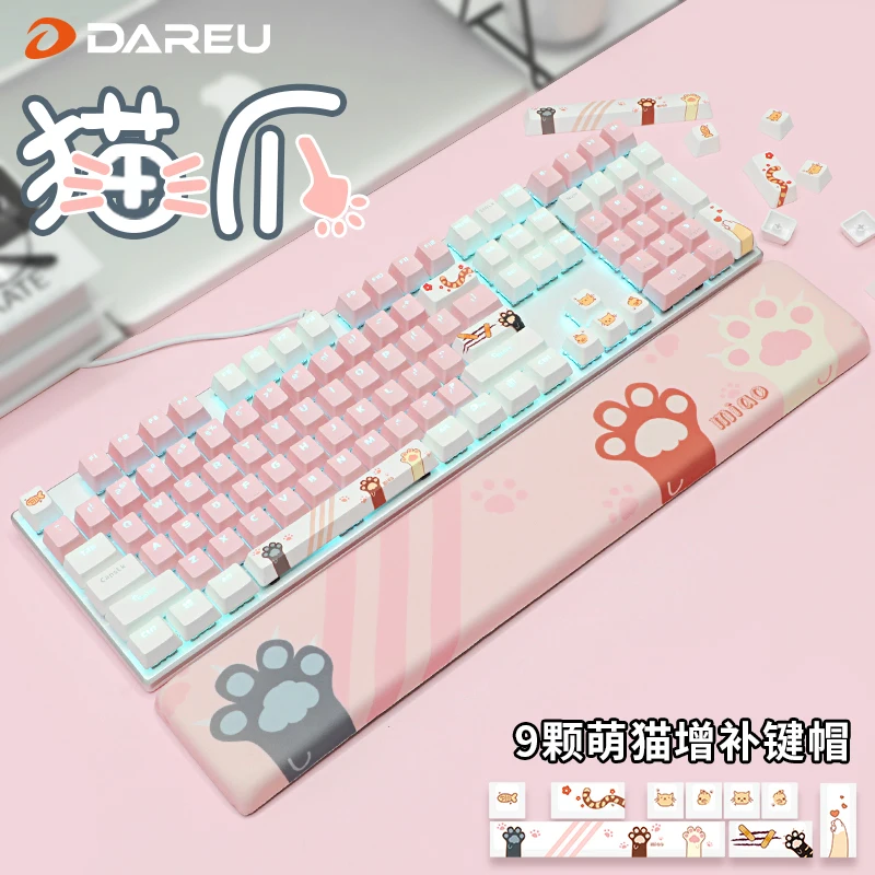 

New Dareu Dual color Bluetooth wireless mechanical keyboard pink Wired 87/108 keys cute cat-themed keyboard for girls