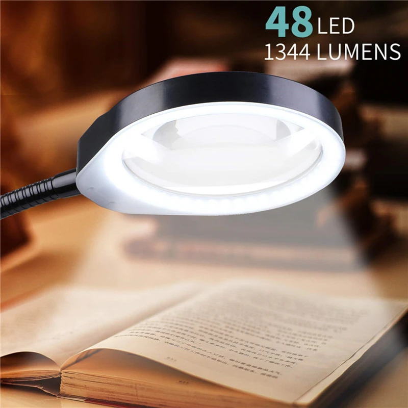 10x20x Magnifier Desk Clamp Magnifying Glass Lamp Led Illuminating 10X Loupe Optical Magnifier for PCB Inspection, Beauty,Tattoo