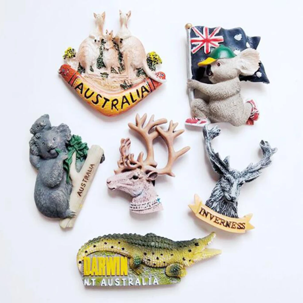 European Travel Souvenir Australia Finland Kangaroo Koala Crocodile Deer Regional Iconic Animal Refrigerator Magnetic Sticker