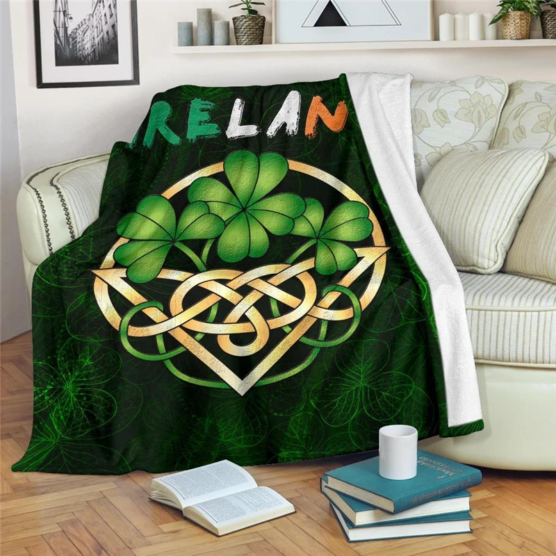 Soft Warm Flannel Blankets Irish Shamrock Printing Quilt Airplane Travel Portable Winter Throw Blanket Home Decor Drop Shipping