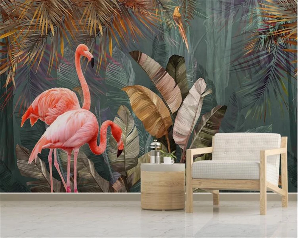 

Custom wallpaper Nordic modern minimalist tropical plant forest flamingo TV background wall home decoration mural 3d wallpaper