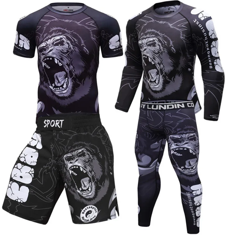 

KickBoxing Sets Muay Thai Jersey MMA Fightwear Boxing Shirts Set Compression Men Sport T shirts Pants Rashguard Jitsu Rash Guard