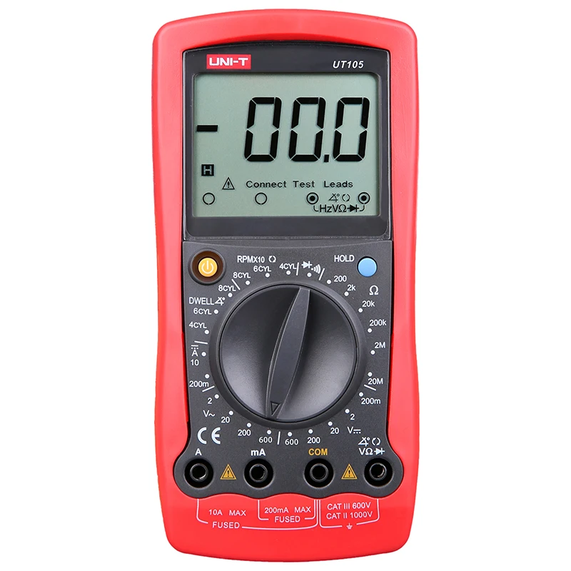 UNI-T UT105 UT107 UT109  LCD Automotive Handheld Multimeter AC/DC Voltmeter Tester Meters with DWELL,RPM,Battery Check