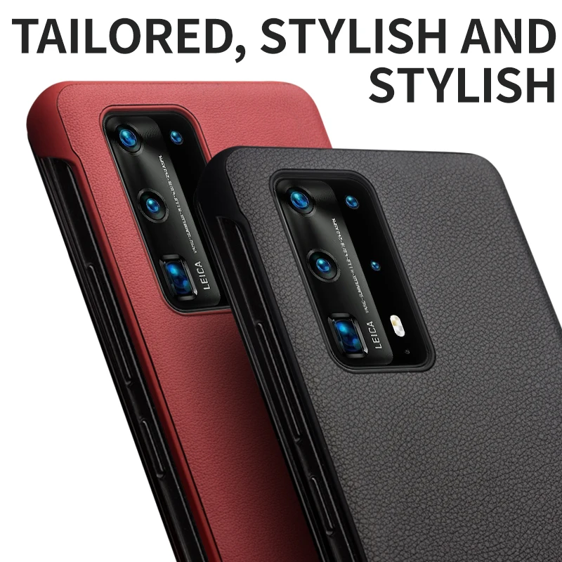 QIALINO Fashion Genuine Leather Flip Case for Huawei Ascend P40 Ultra Slim Phone Cover with Smart View for Huawei P40 Pro