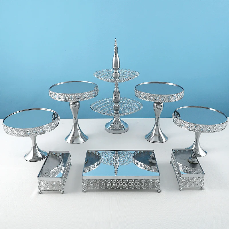 Cake Stand Set  Silver Crystal Metal Cupcake decorations Dessert Pedestal Party Display with  2 tiers cake tray