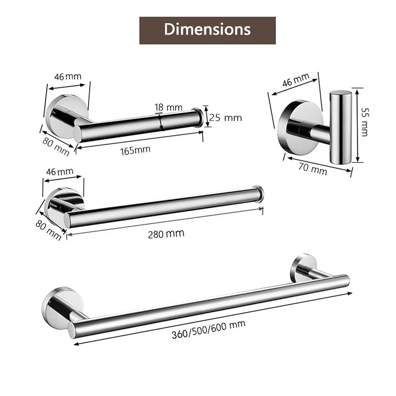 Round Bathroom Accessories Stainless Steel Brushed Toilet Paper Holder Towel Ring Robe Hook Towel Rail Bar Bathroom Hardware