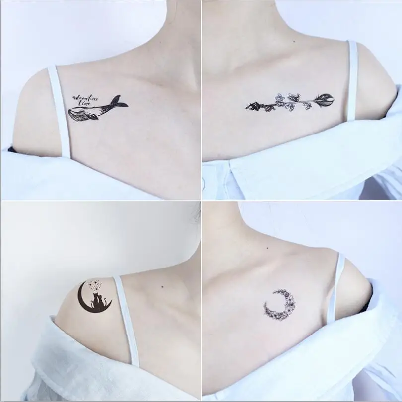 Classic Black Tattoo Cat Bird Fake Tattoo Tatuajes Hand Tatouage Body Waterproof Temporary Tattoo Sticker Small Taty T1884