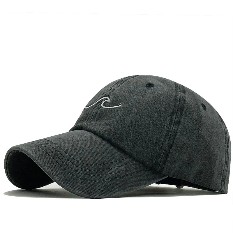 

Sand washed 100% cotton baseball cap hat for women men vintage dad hat wave embroidery outdoor sports fishing caps