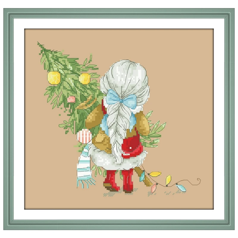 

Девушка обнимает рождественскую елку, набор для вышивки крестиком, узор, дизайн, 18 карат, 14 карат, 11 карат, лен, холст, вышивка, рукоделие