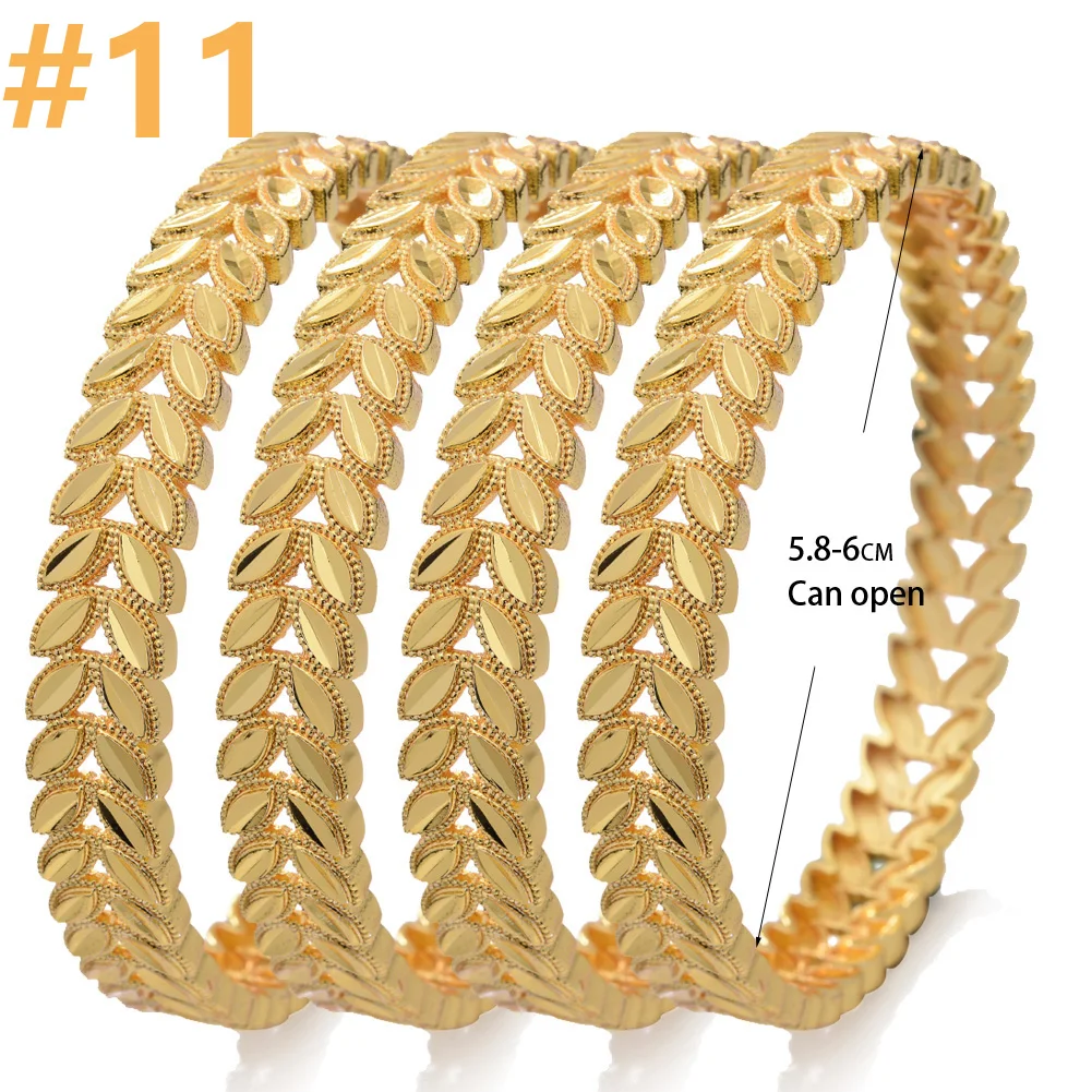 4pcs/Lot Luxury Design 24k Dubai Gold Color Bangles For Women Jewelry African Bracelets Ornament Bridal Wedding Gifts
