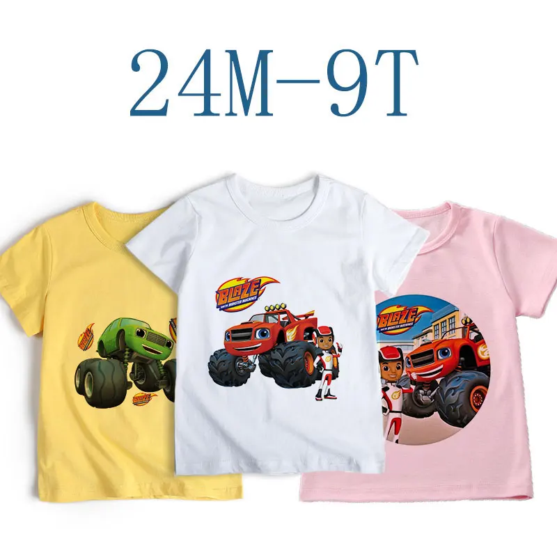 New Short Sleeve Girls Tshirt Blaze And The Monster Machines Children Clothes Boy Blaze Game Anime T-Shirt Boy Or Girl Tees Top