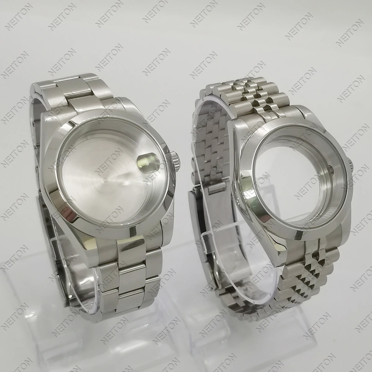 39mm/36mm Steel Watch Case fit NH35A NH36A Fluted Bezel Sapphire Crystal Jubilee Bracelet Seeing/Solid Back Sapphire Crystal