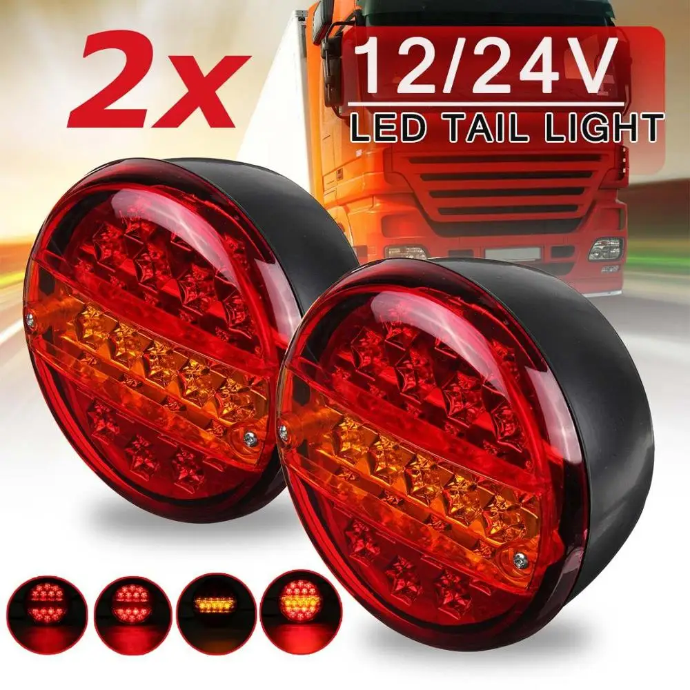 20 LED 12V 24V Universial Car Tail Light Rear Stop Indicator Brake Light Round Signal Red Amber Trailer Truck Caravan Van Lorry