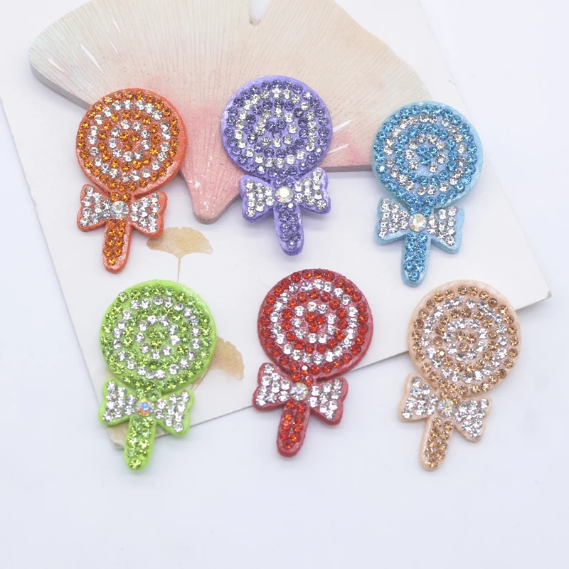 12Pcs 23*38mm Bling Lollipop Candy Rhinestone Patches for DIY Clothes Hat Decor Headwear Hairband Supplies Accessories Applique